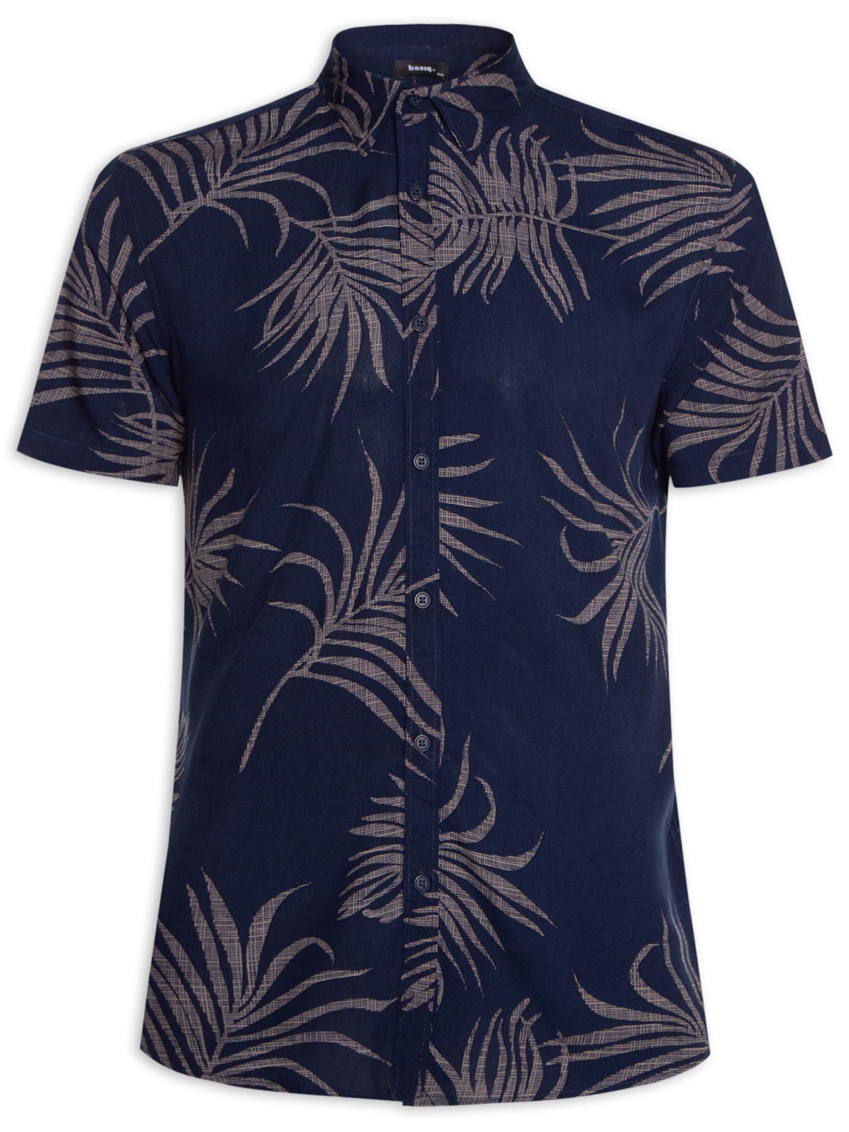 Camisa Masculina Estampa Folhagem Manga Curta - Azul