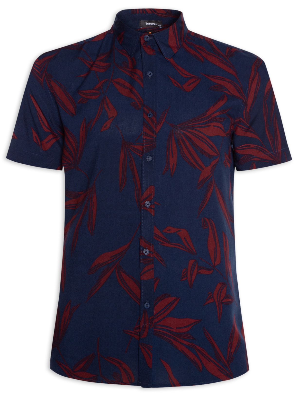 Camisa Masculina Estampa Folhagem Manga Curta - Azul