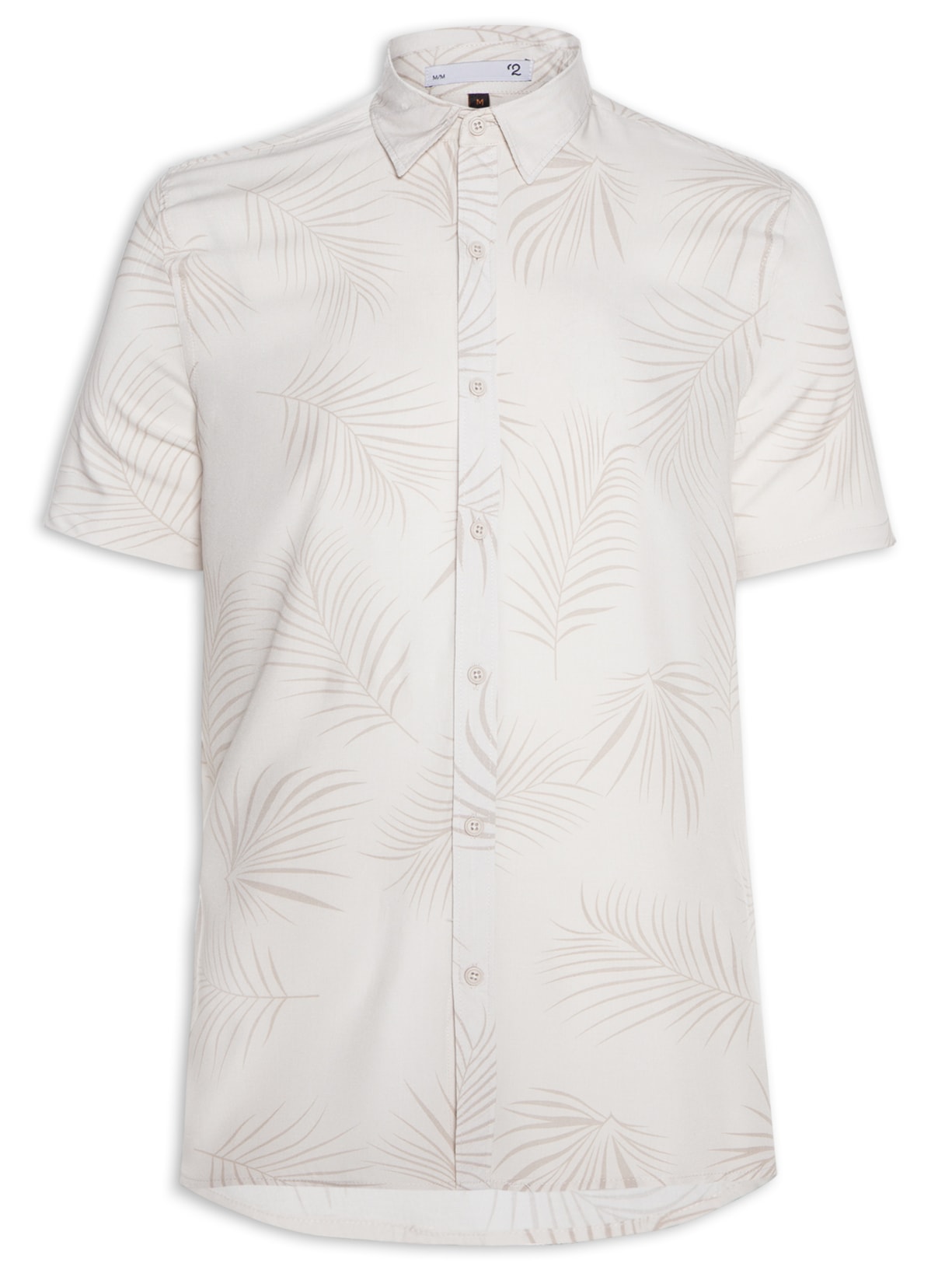 Camisa Masculina Estampa Folhagem Manga Curta - Bege
