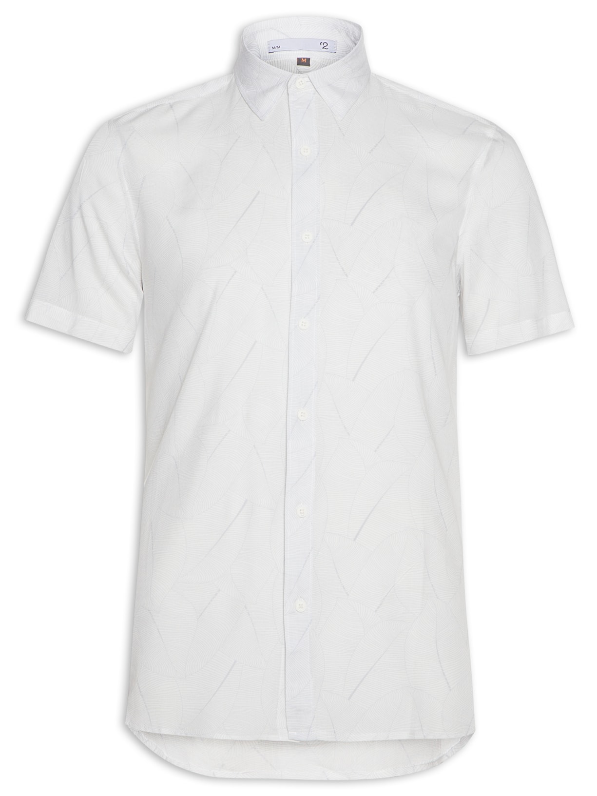 Camisa Masculina Estampa Folhagem Manga Curta Branco '2 Essential