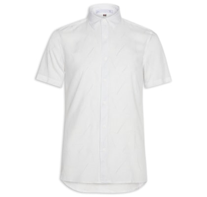 Camisa Masculina Estampa Folhagem Manga Curta - Branco