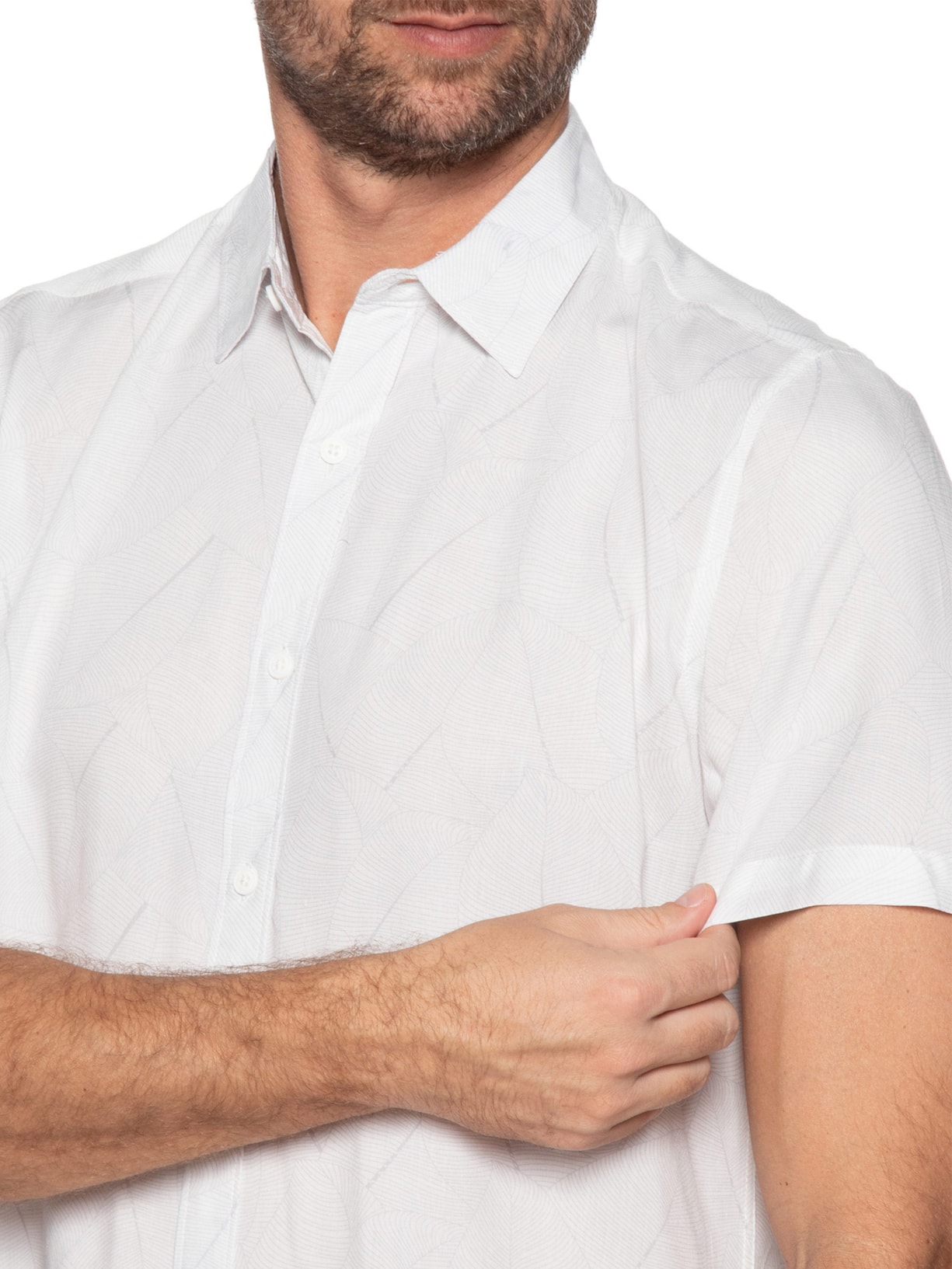 Camisa Masculina Estampa Folhagem Manga Curta Branco '2 Essential