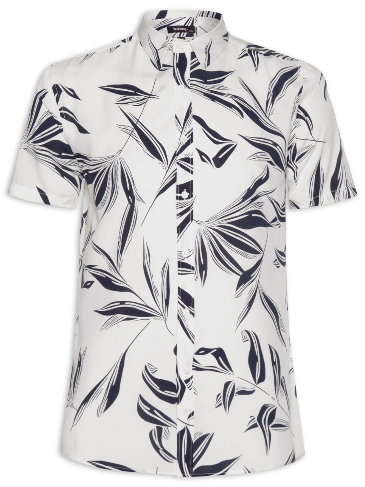 Camisa Masculina Estampa Folhagem Manga Curta - Branco