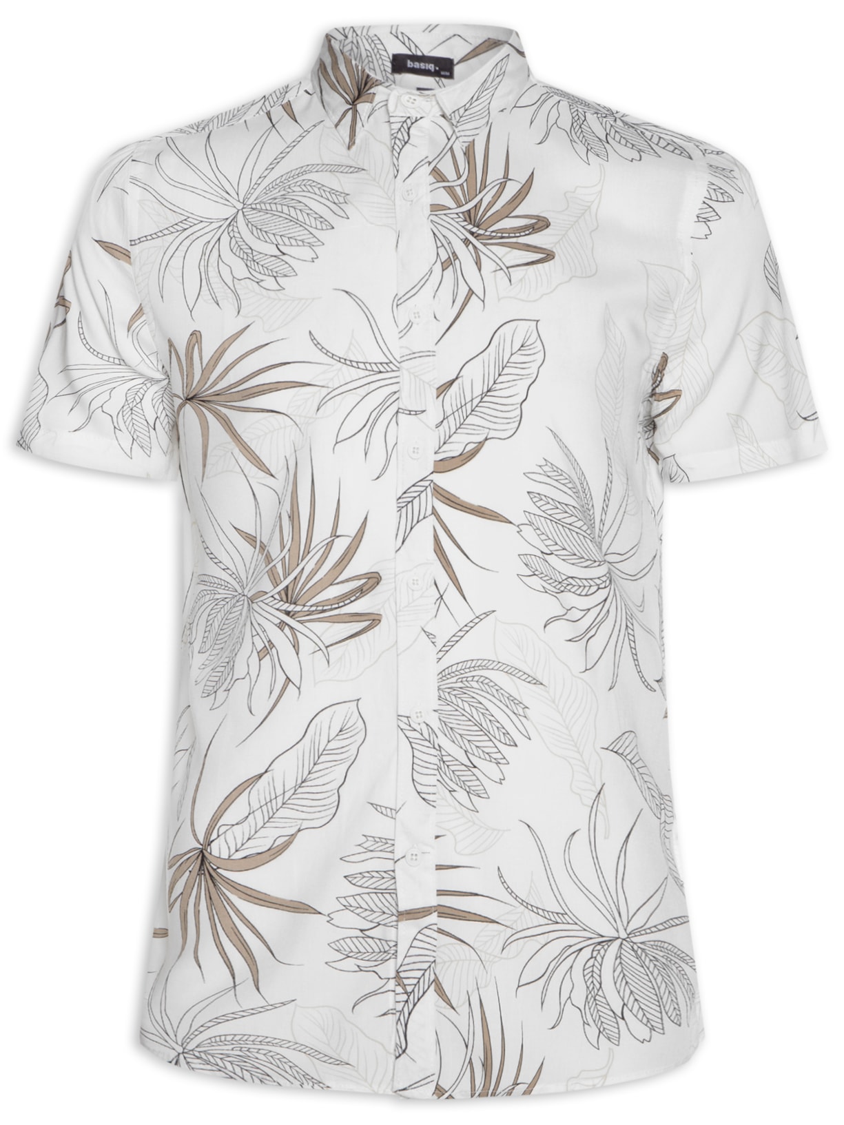 Camisa Masculina Estampa Folhagem Manga Curta - Branco