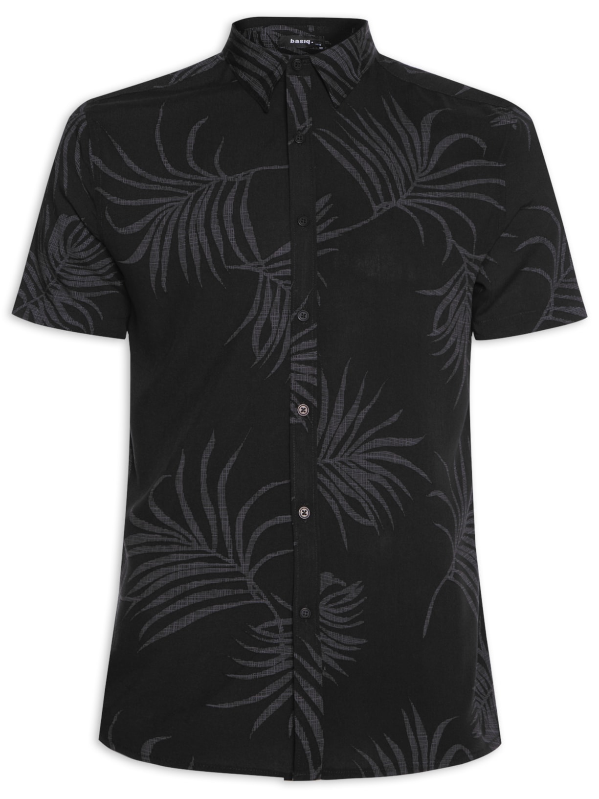 Camisa Masculina Estampa Folhagem Manga Curta - Preto