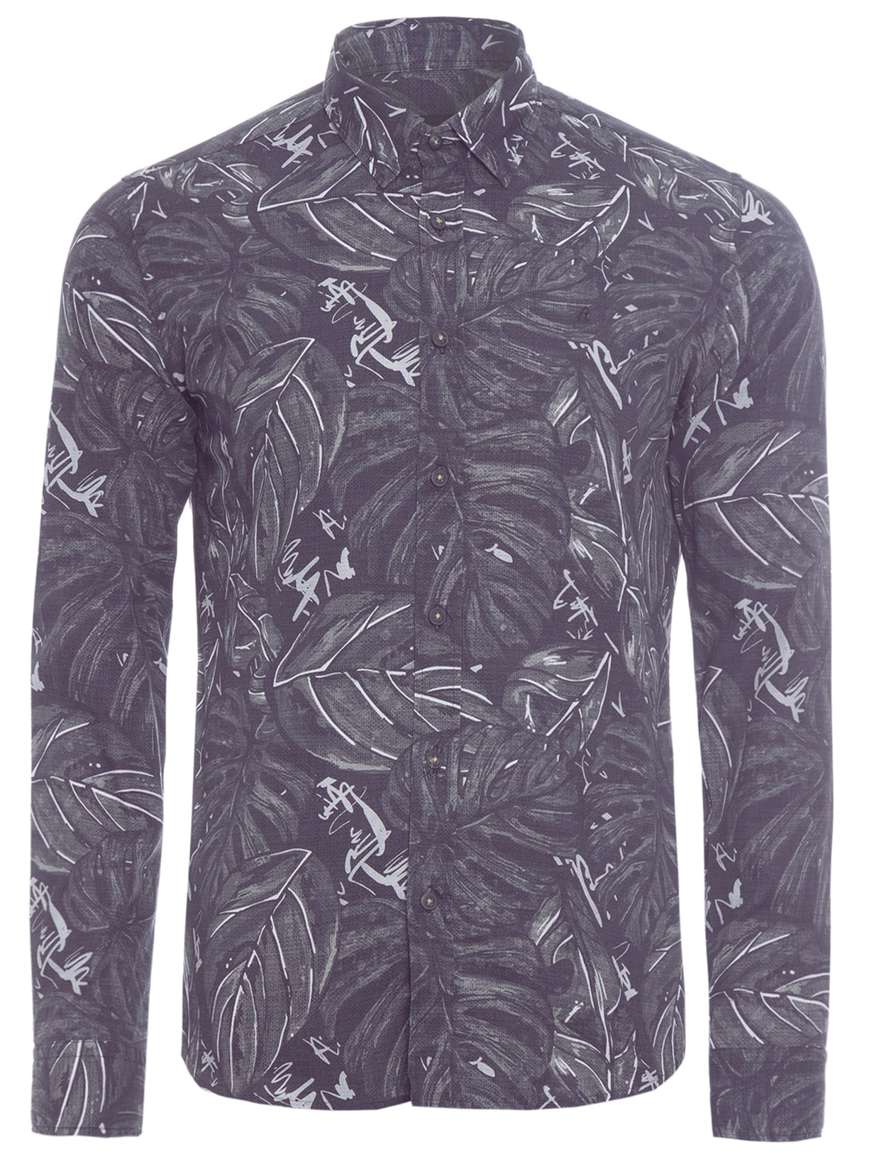 Camisa Masculina Estampa Folhas - Cinza
