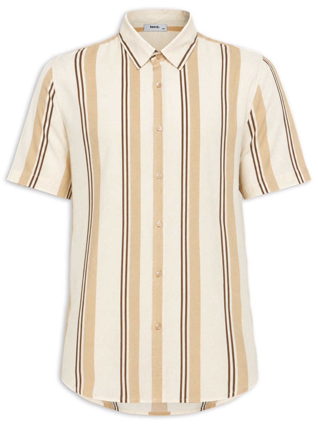 Camisa Masculina Estampa Listras Manga Curta Bege Basiq Men