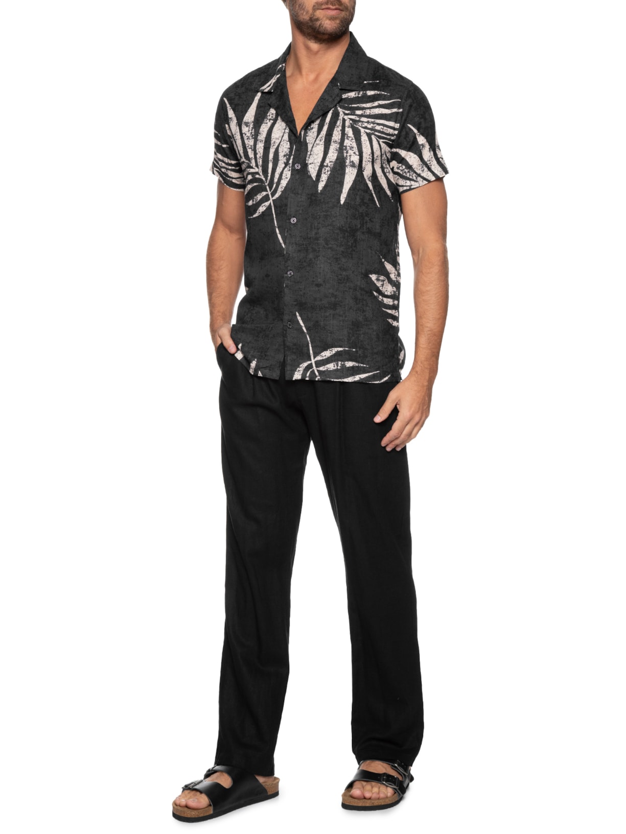 Camisa Masculina Estampa Orgânica Preto Basiq Men