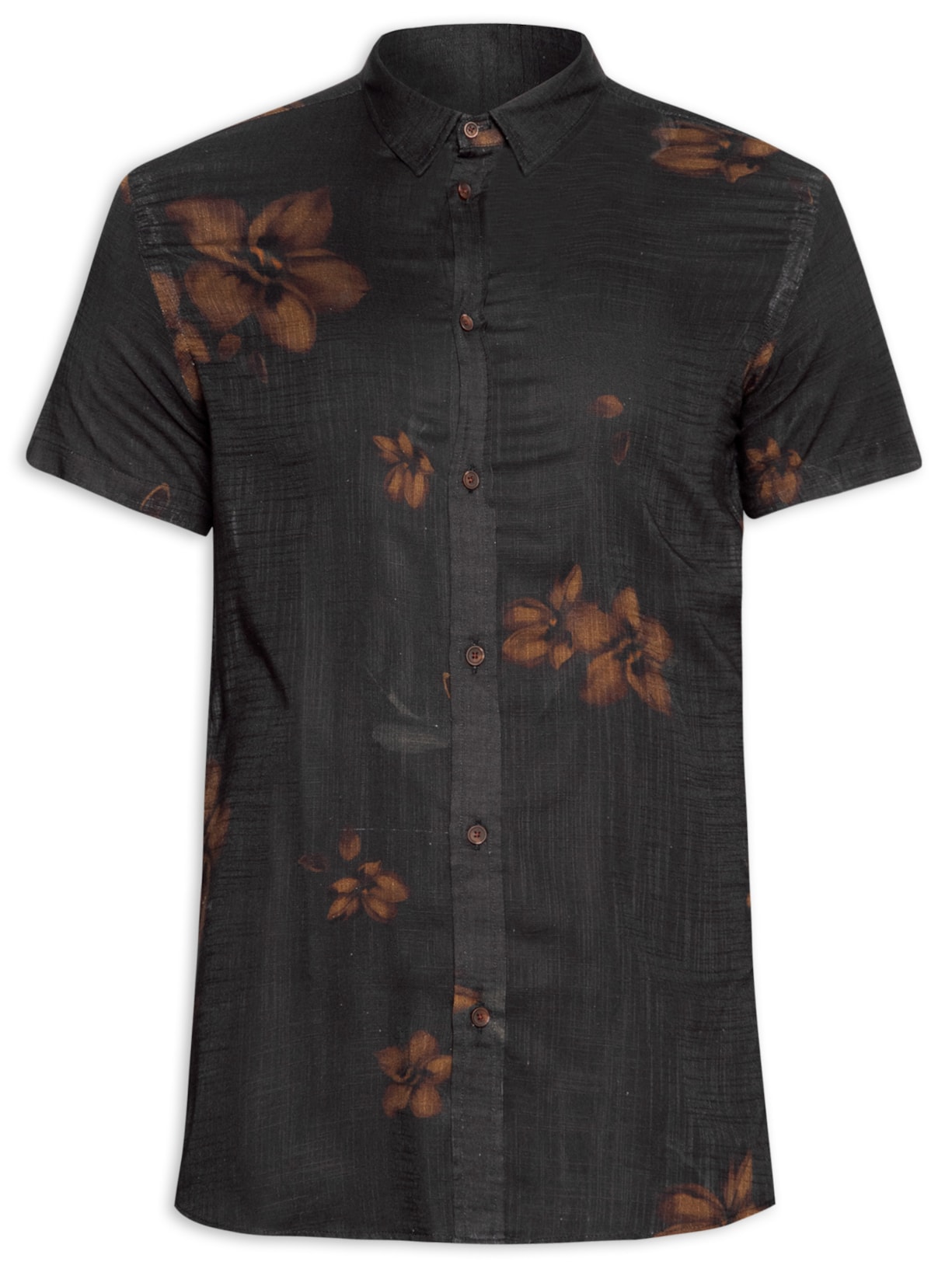Camisa Masculina Estampada Camp Flower - Preto