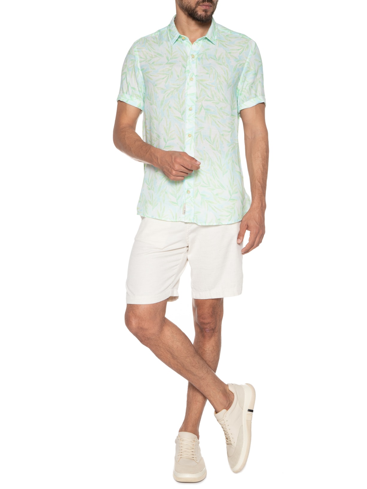 Camisa Masculina Estampada Cancun Manga Curta Verde Pineapple