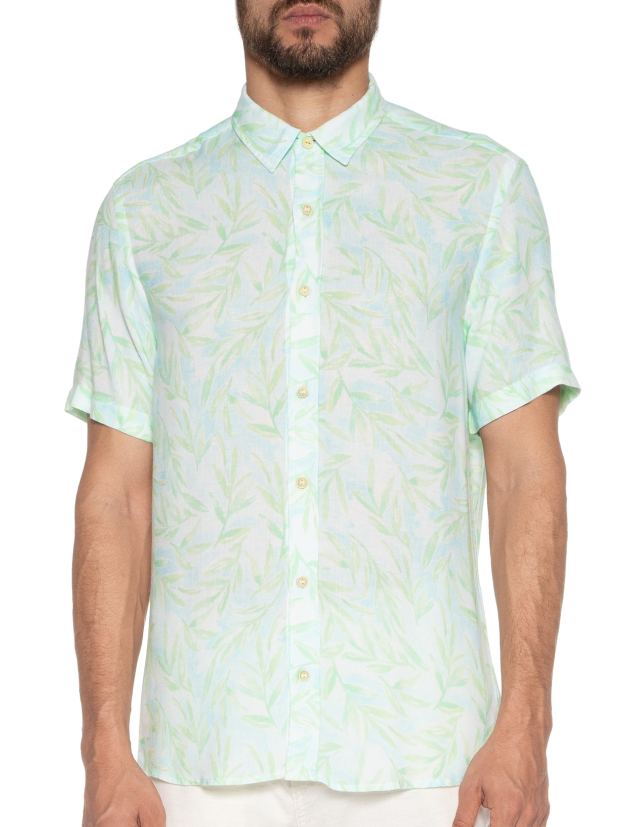 Camisa Masculina Estampada Cancun Manga Curta Verde Pineapple
