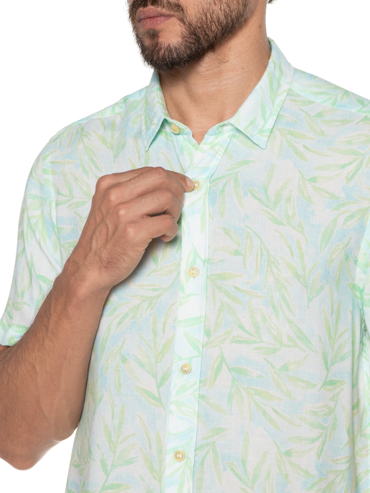 Camisa Masculina Estampada Cancun Manga Curta Verde Pineapple