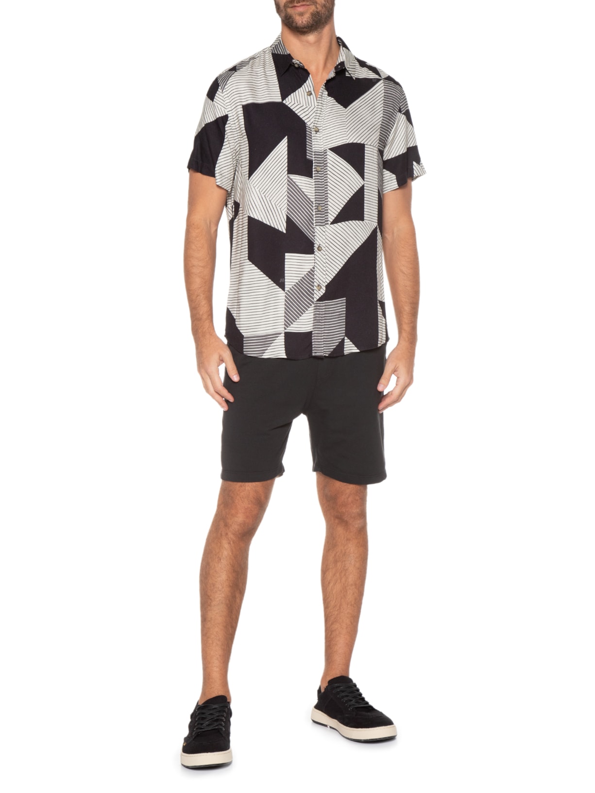 Camisa Masculina Estampada Geo Preto Jab