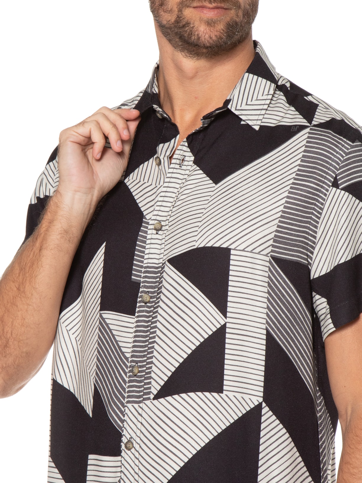Camisa Masculina Estampada Geo Preto Jab