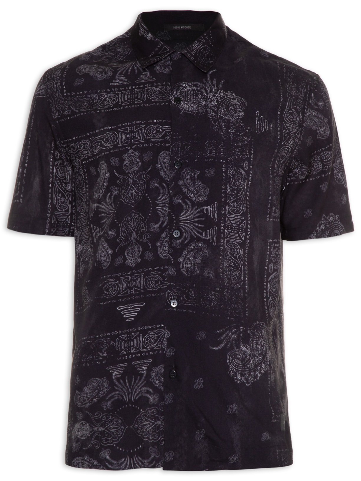 Camisa Masculina Estampada Manga Curta Bandana American - Preta