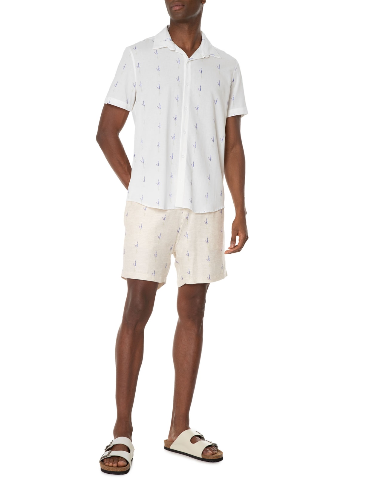 Camisa Masculina Estampada Manga Curta Branco Barche