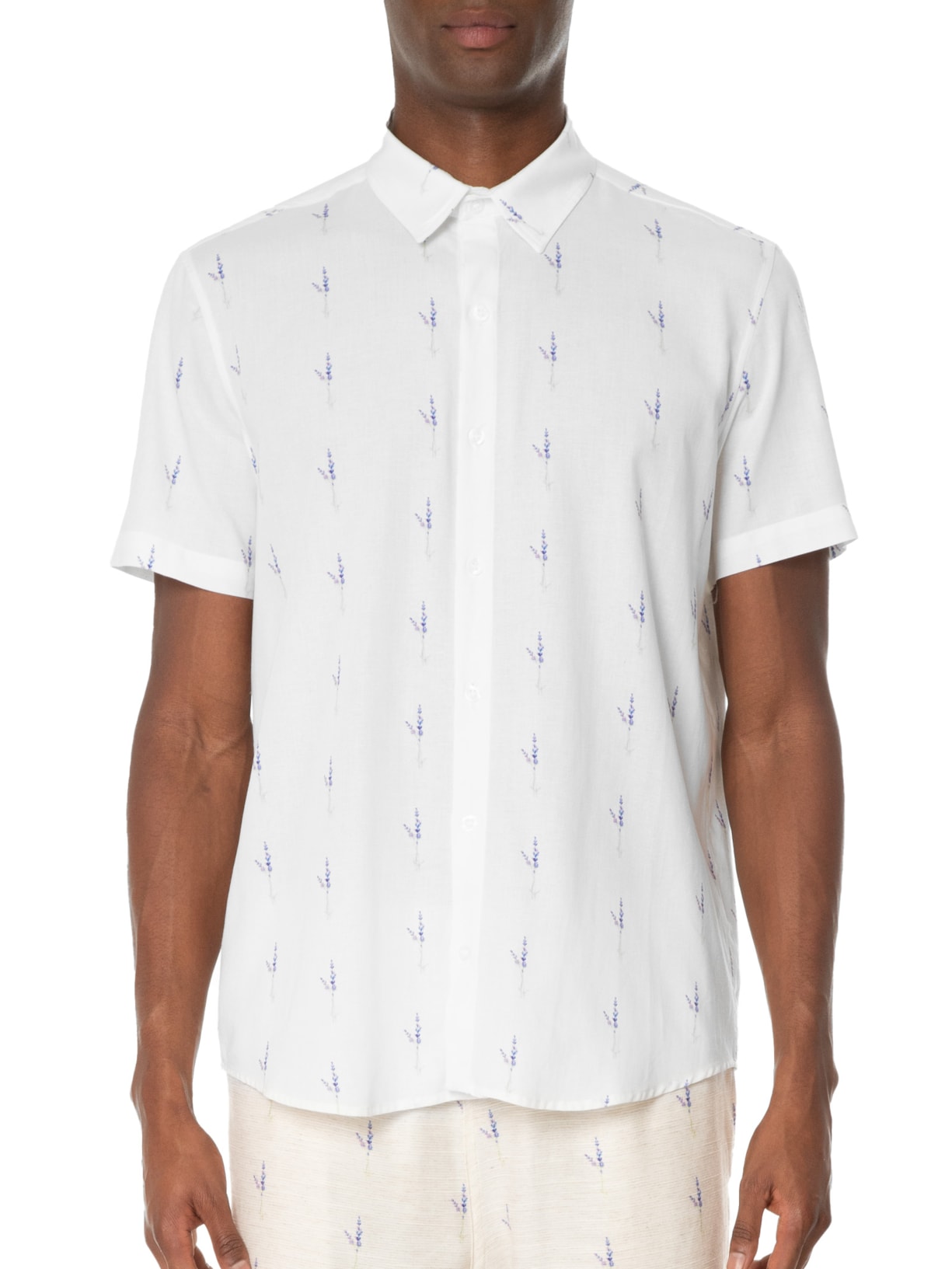 Camisa Masculina Estampada Manga Curta Branco Barche