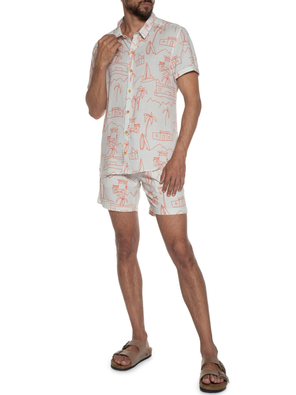 Camisa Masculina Estampada Manga Curta Cinza Barche