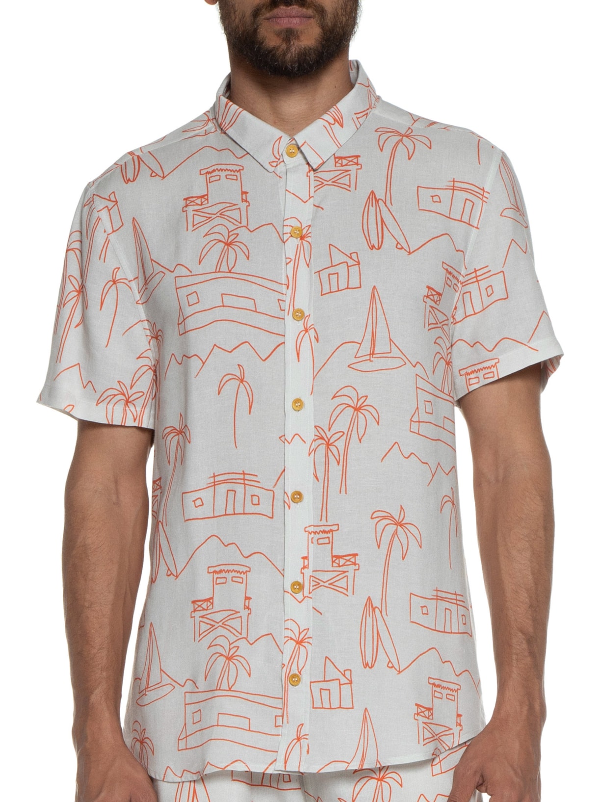 Camisa Masculina Estampada Manga Curta Cinza Barche