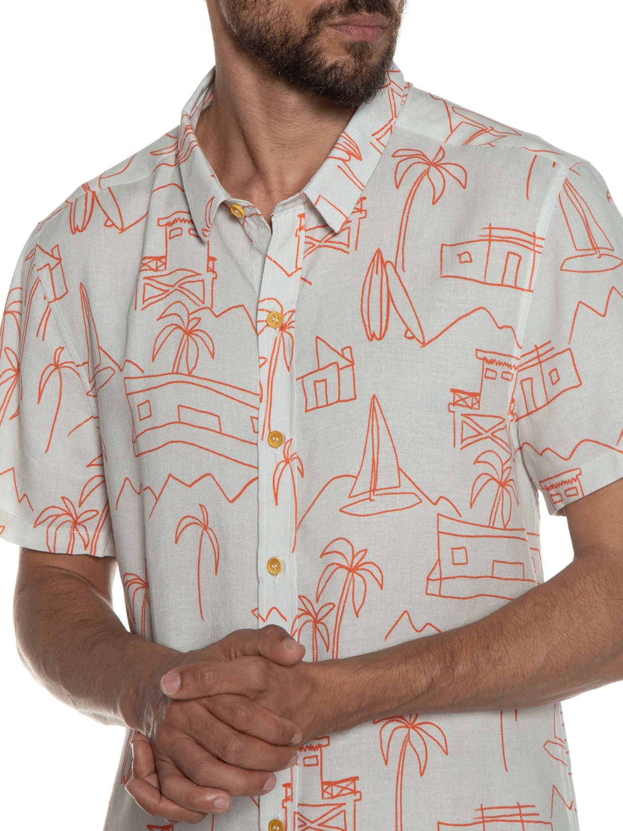 Camisa Masculina Estampada Manga Curta Cinza Barche