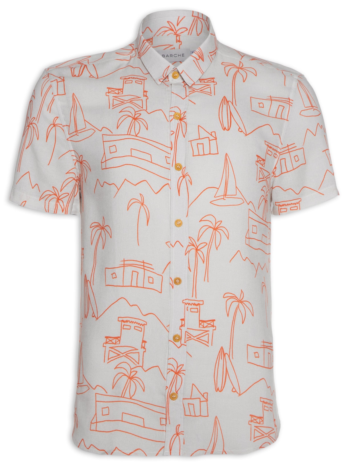 Camisa Masculina Estampada Manga Curta Cinza Barche