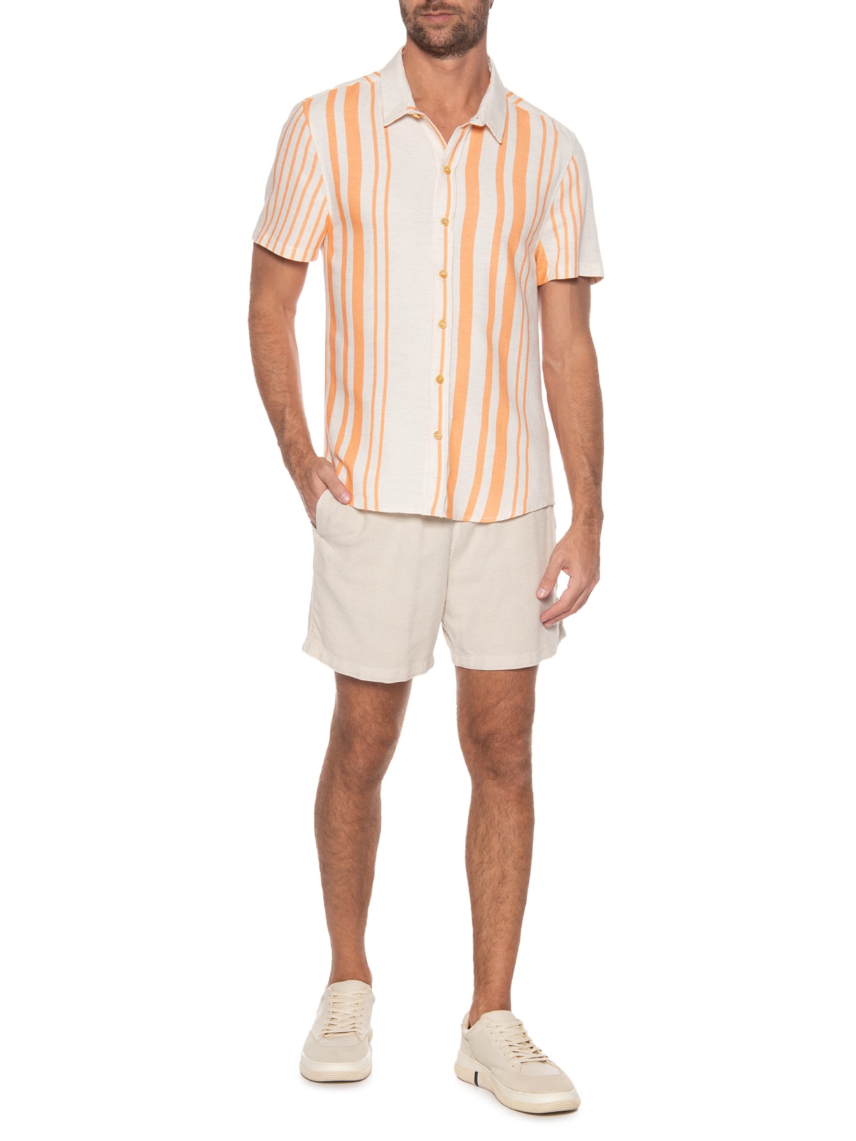 Camisa Masculina Estampada Manga Curta Laranja Barche