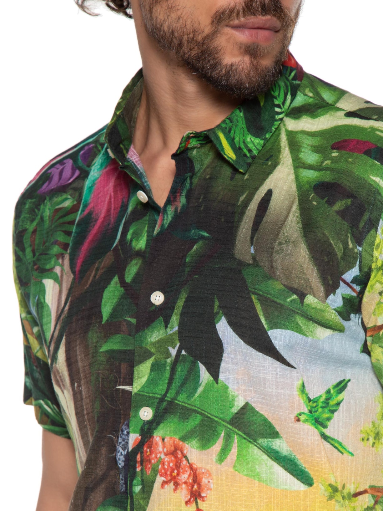 Camisa Masculina Estampada Manga Curta Paraíso Tropical Preto Reserva