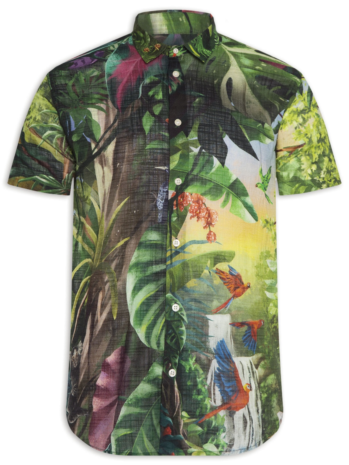 Camisa Masculina Estampada Manga Curta Paraíso Tropical Preto Reserva