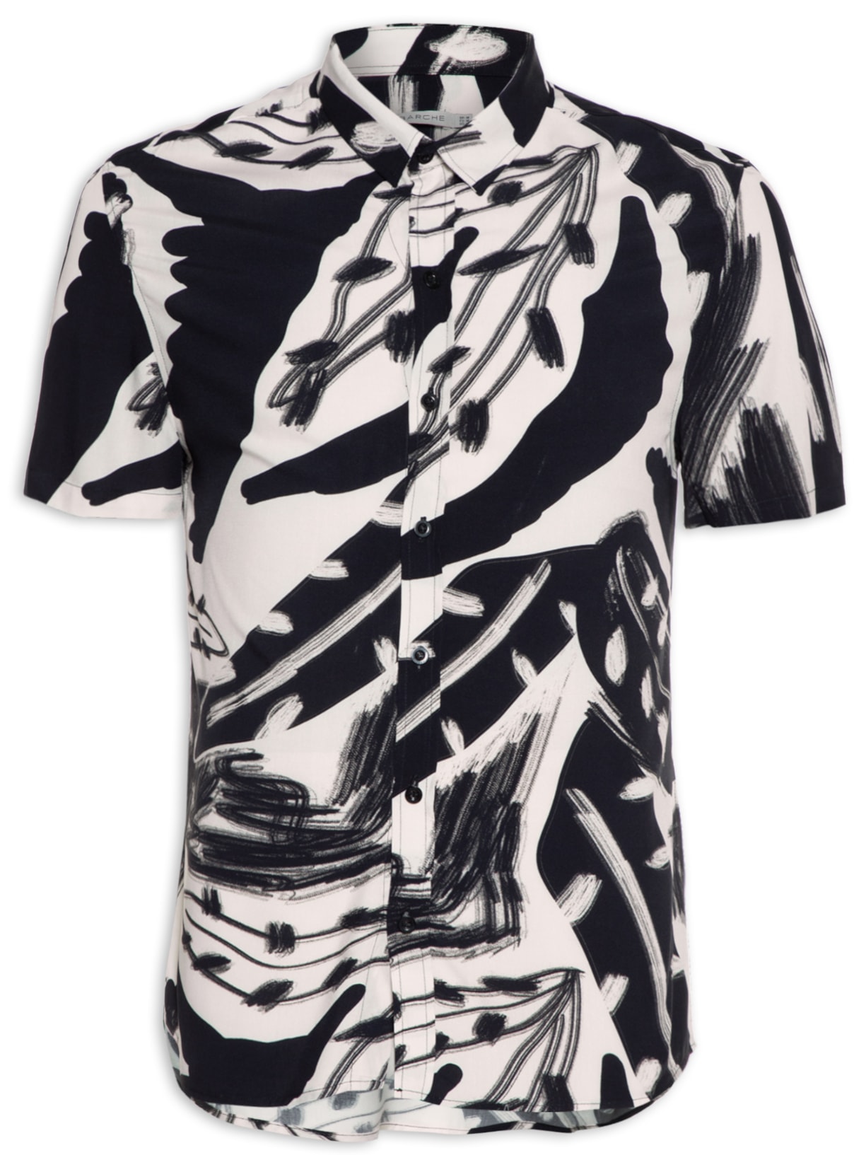 Camisa Masculina Estampada Manga Curta - Preto