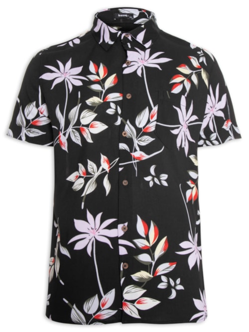 Camisa Masculina Estampada Manga Curta - Preto