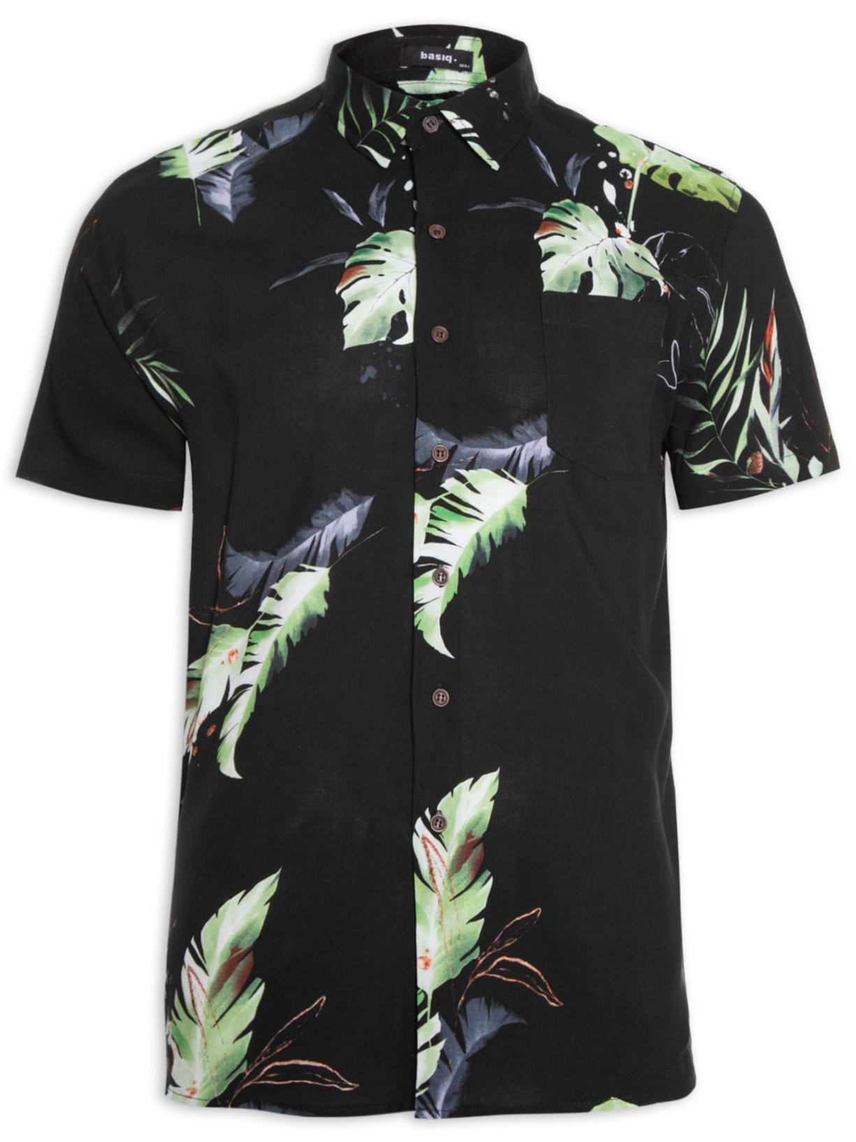 Camisa Masculina Estampada Manga Curta - Preto