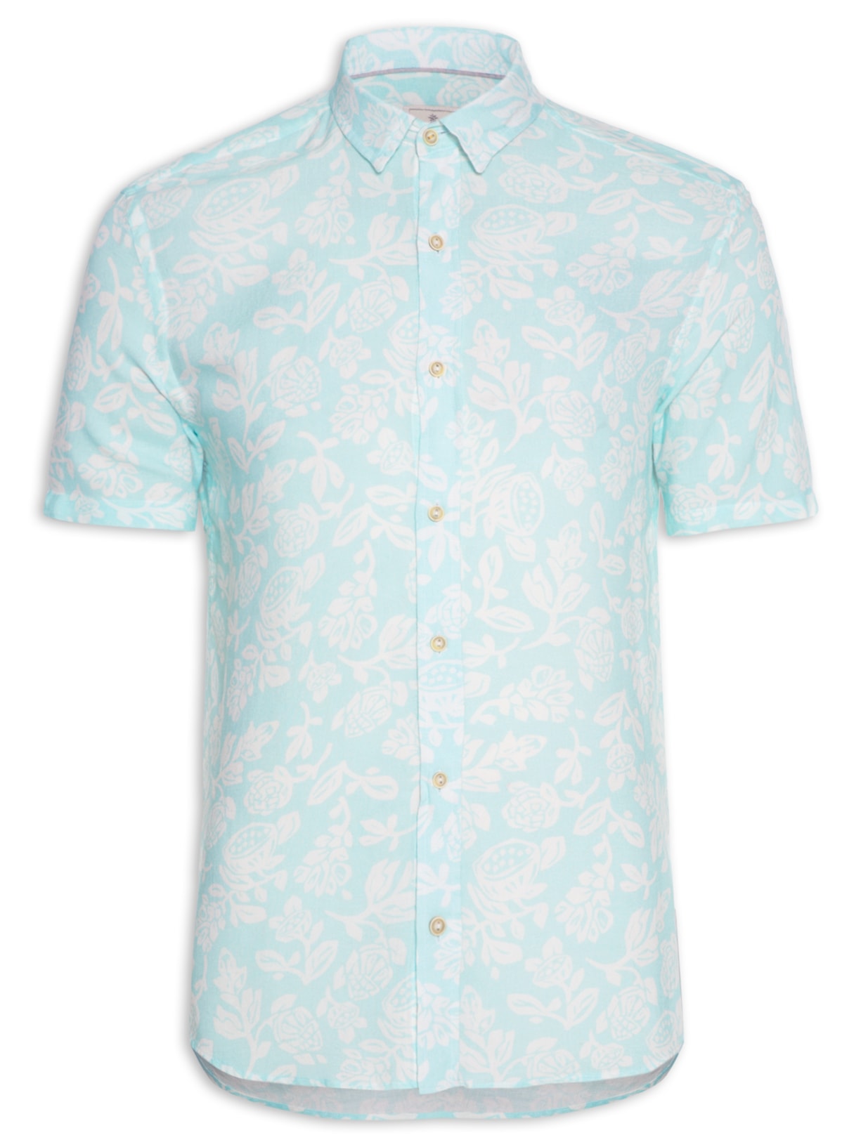 Camisa Masculina Estampada Polinésia Manga Curta - Azul