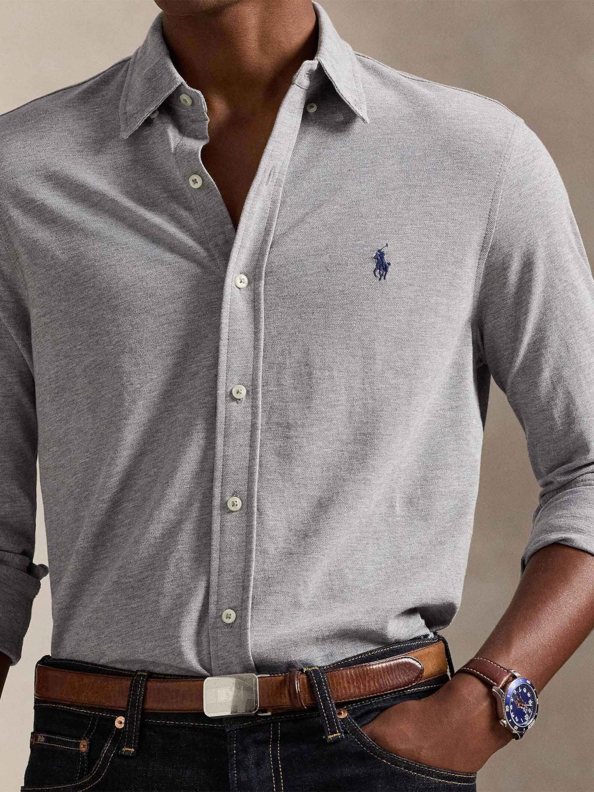 Camisa Masculina Featherweight Mesh Knit Azul Polo Ralph Lauren