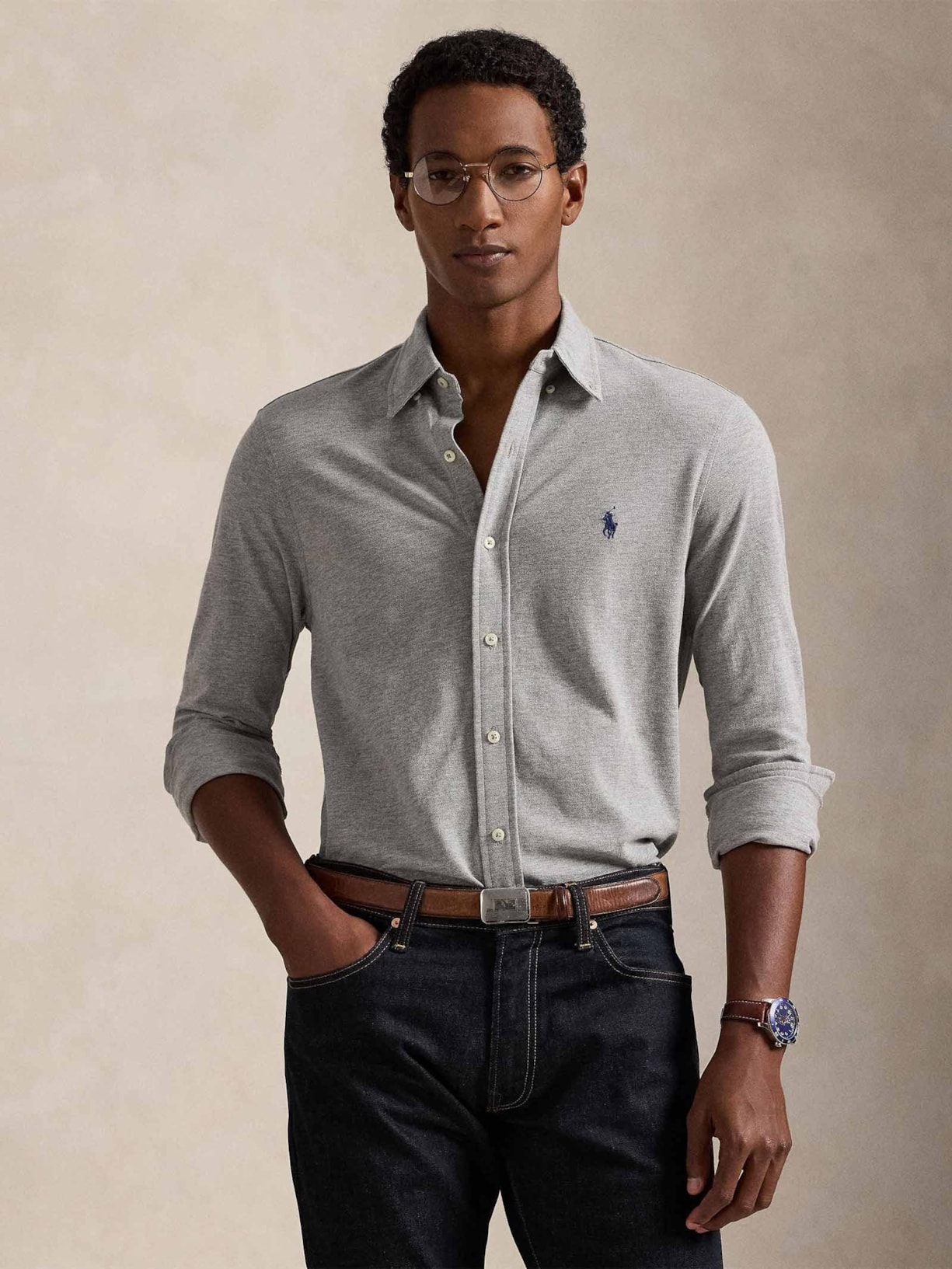 Camisa Masculina Featherweight Mesh Knit Azul Polo Ralph Lauren