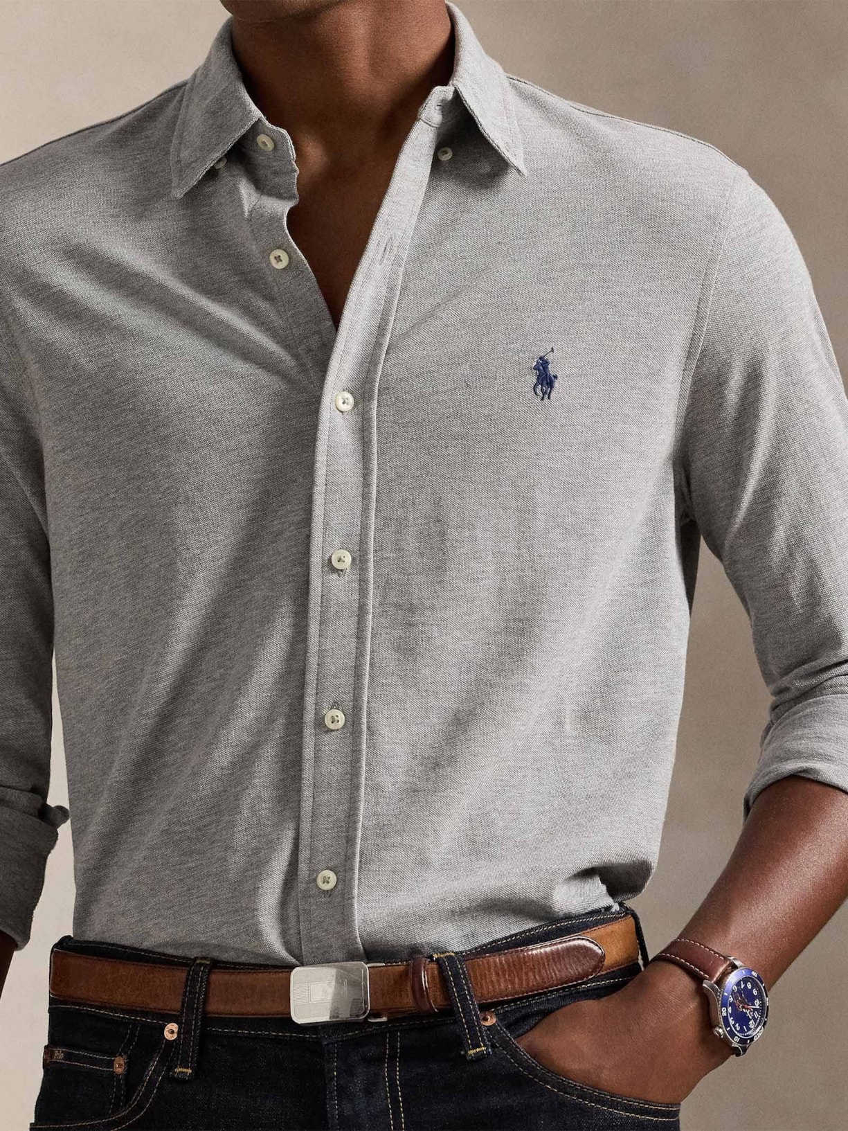 Camisa Masculina Featherweight Mesh Knit Azul Polo Ralph Lauren