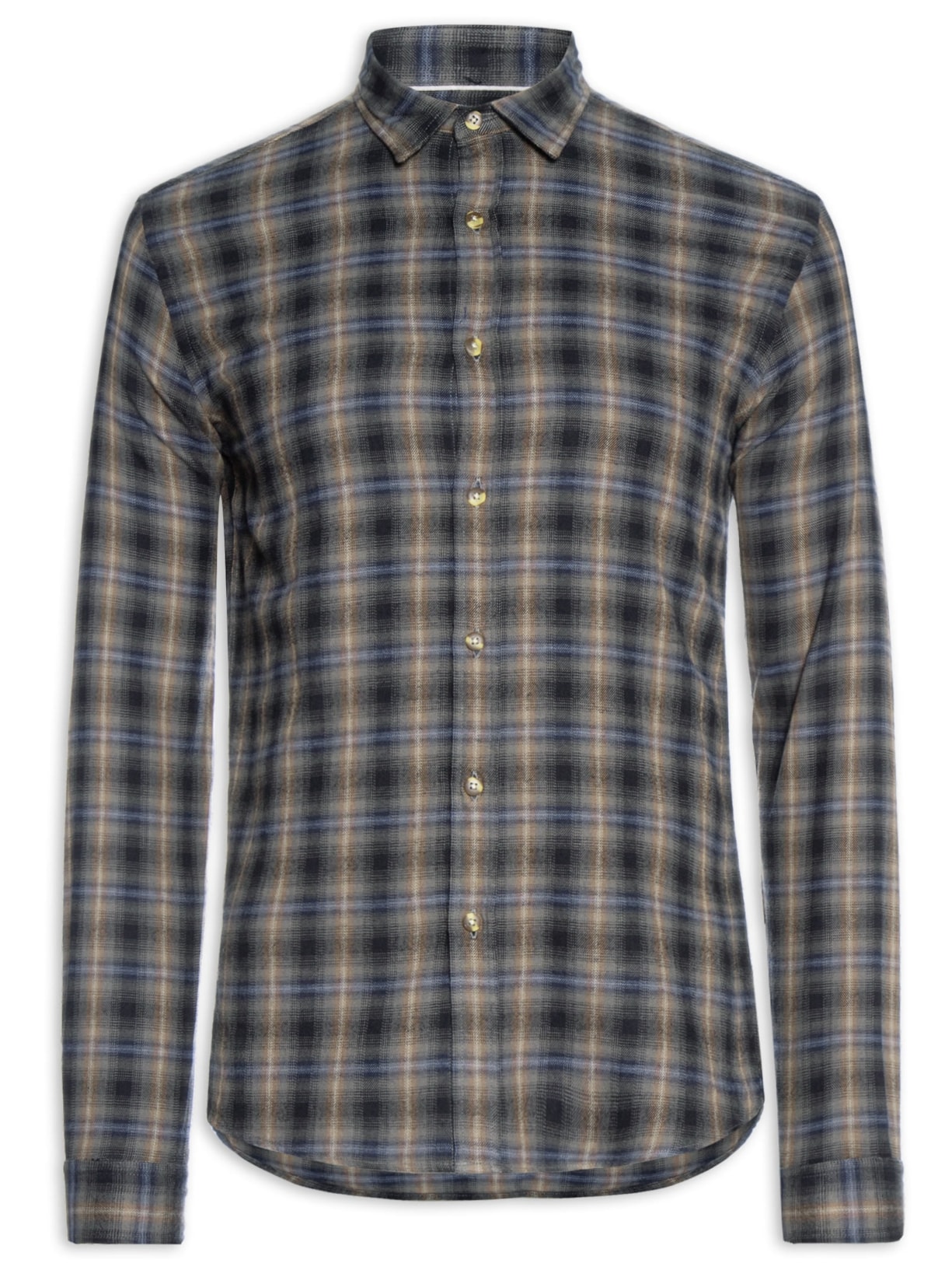 Camisa Masculina Flanela Fio Tinto Xadrez Marrom Pineapple