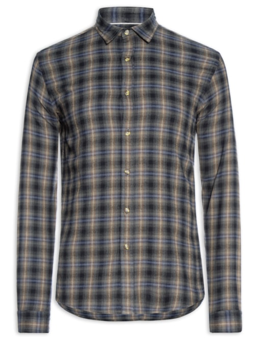Camisa Masculina Flanela Fio Tinto Xadrez - Marrom