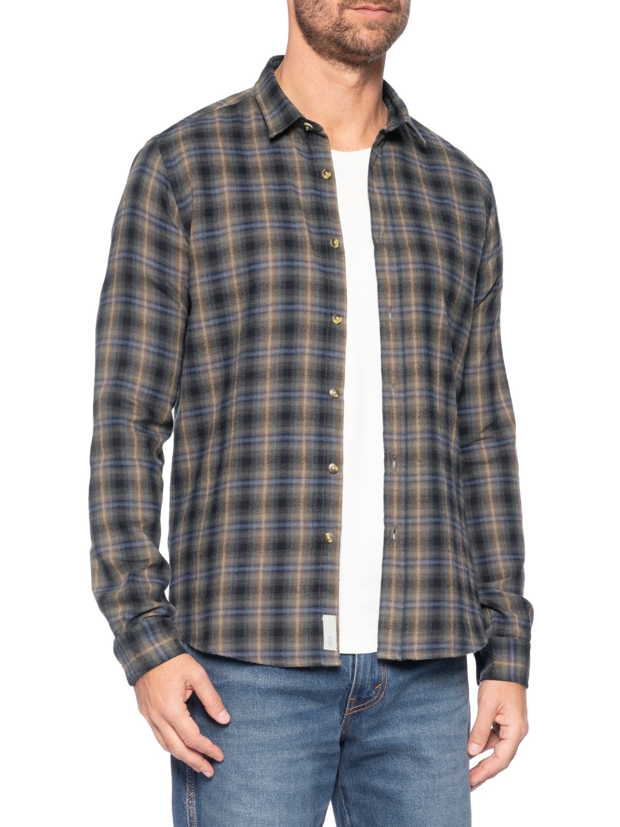 Camisa Masculina Flanela Fio Tinto Xadrez Marrom Pineapple