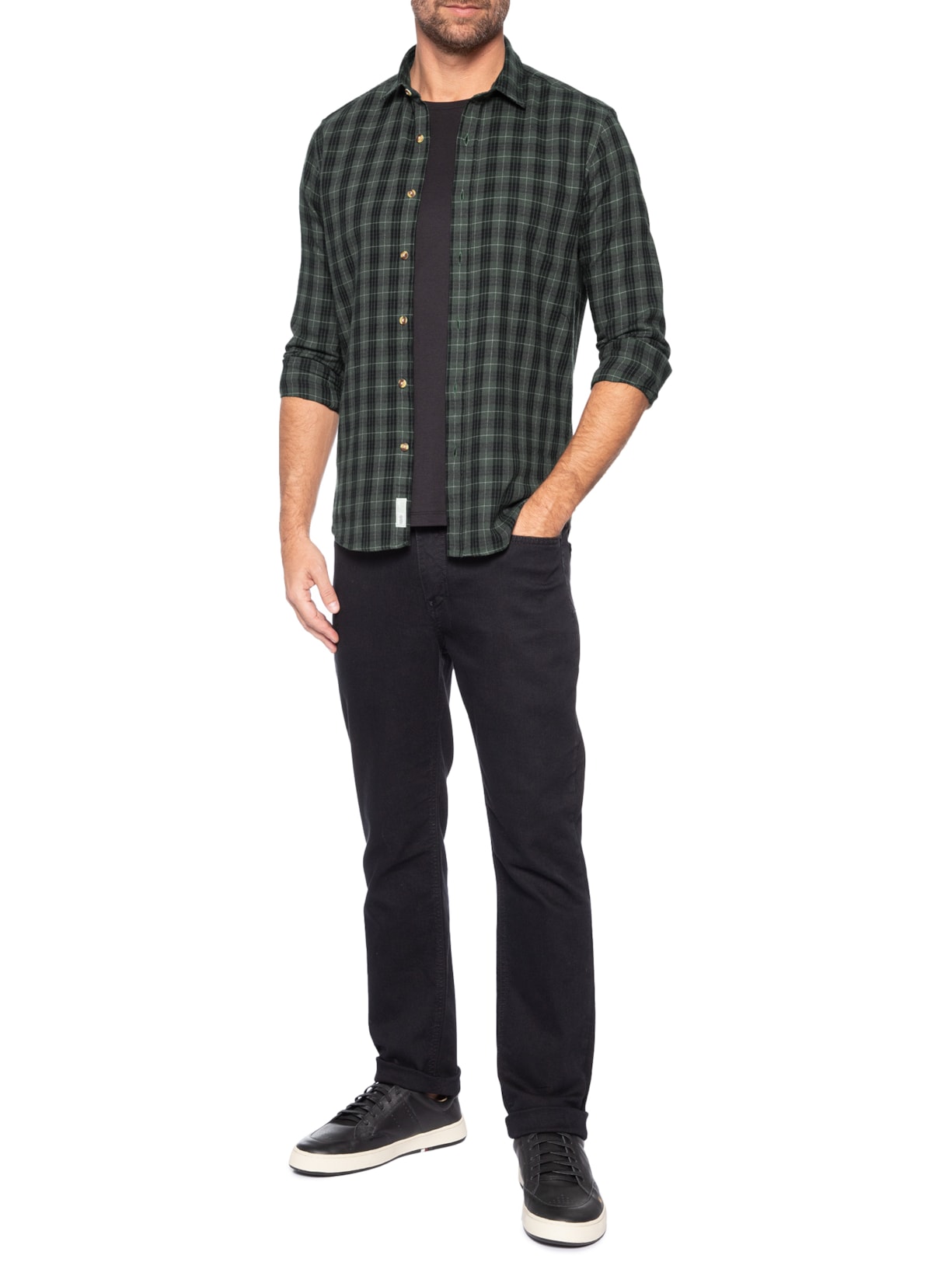 Camisa Masculina Flanela Fio Tinto Xadrez Verde Pineapple