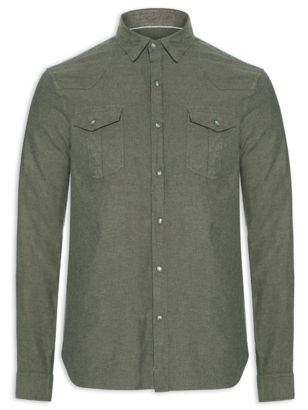 Camisa Masculina Flanela Lisa 2 Bolsos - Verde