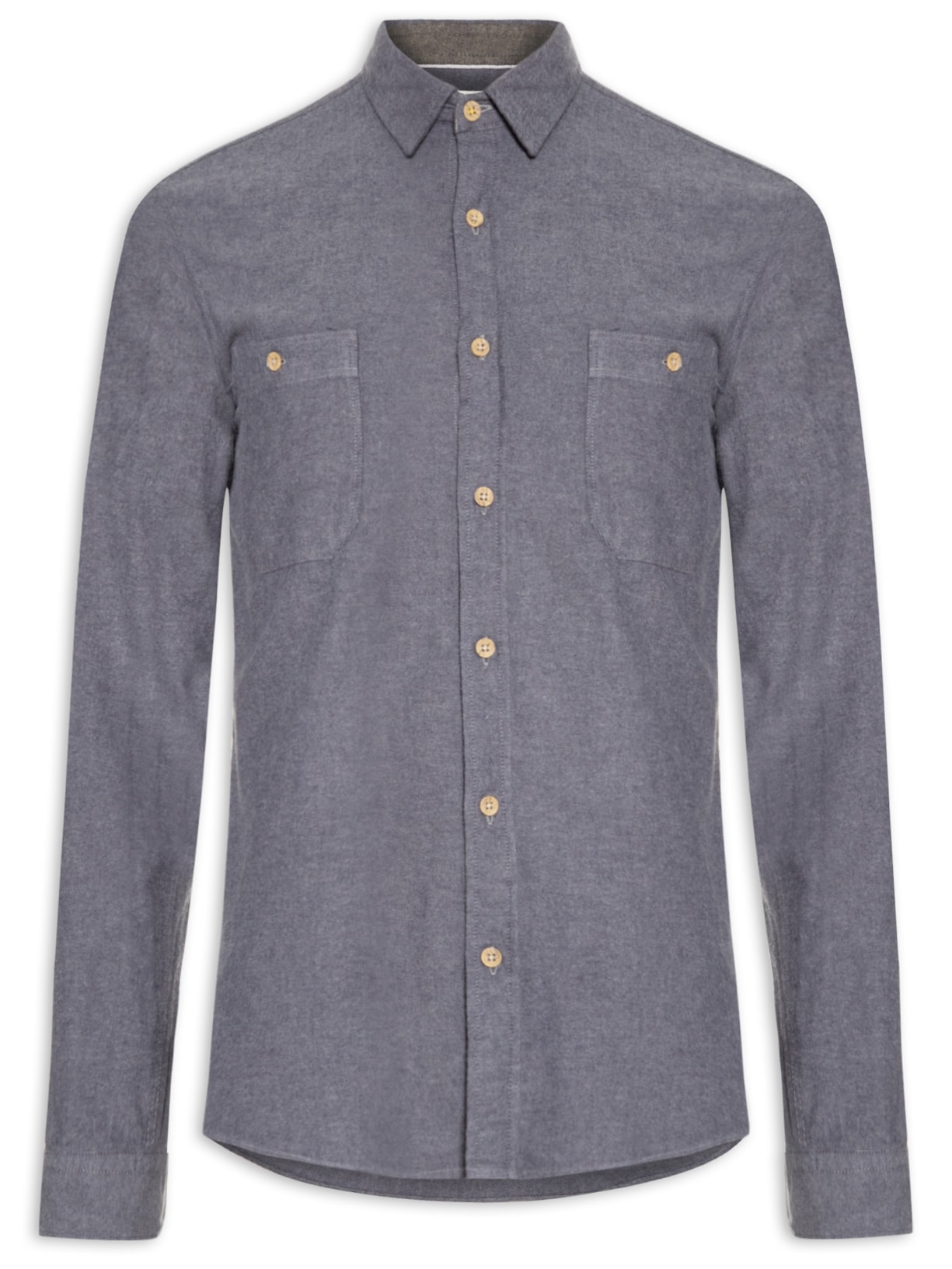 Camisa Masculina Flanela Lisa Utilitária - Azul