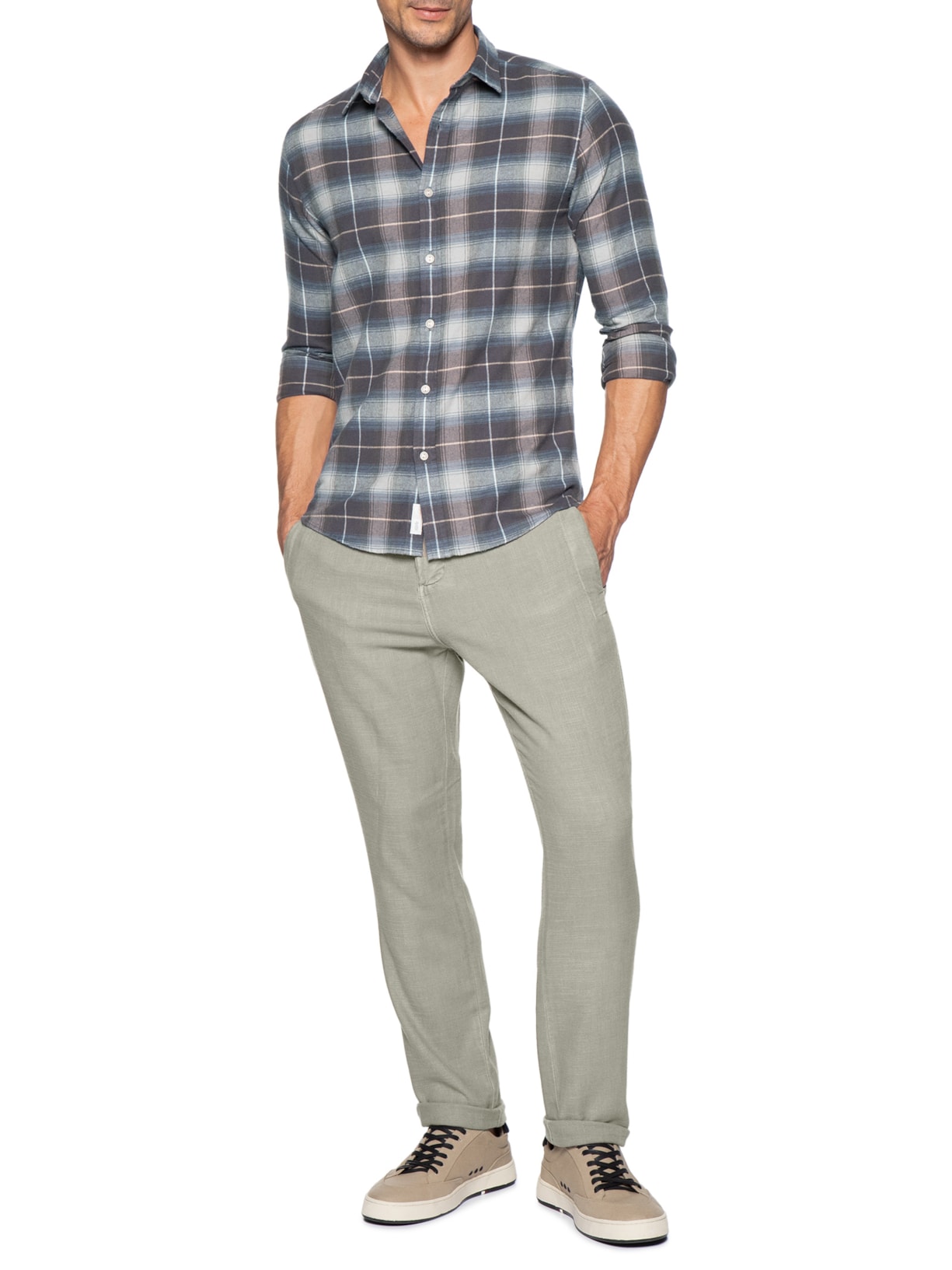 Camisa Masculina Flanela Montreal Xadrez Azul Pineapple