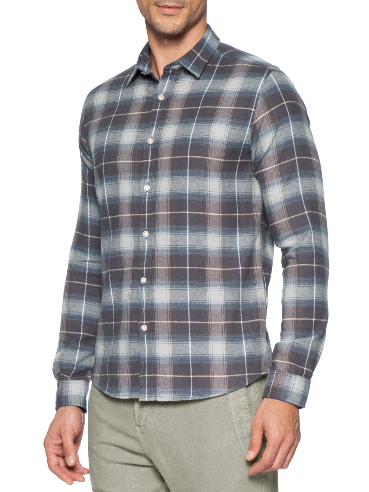 Camisa Masculina Flanela Montreal Xadrez Azul Pineapple