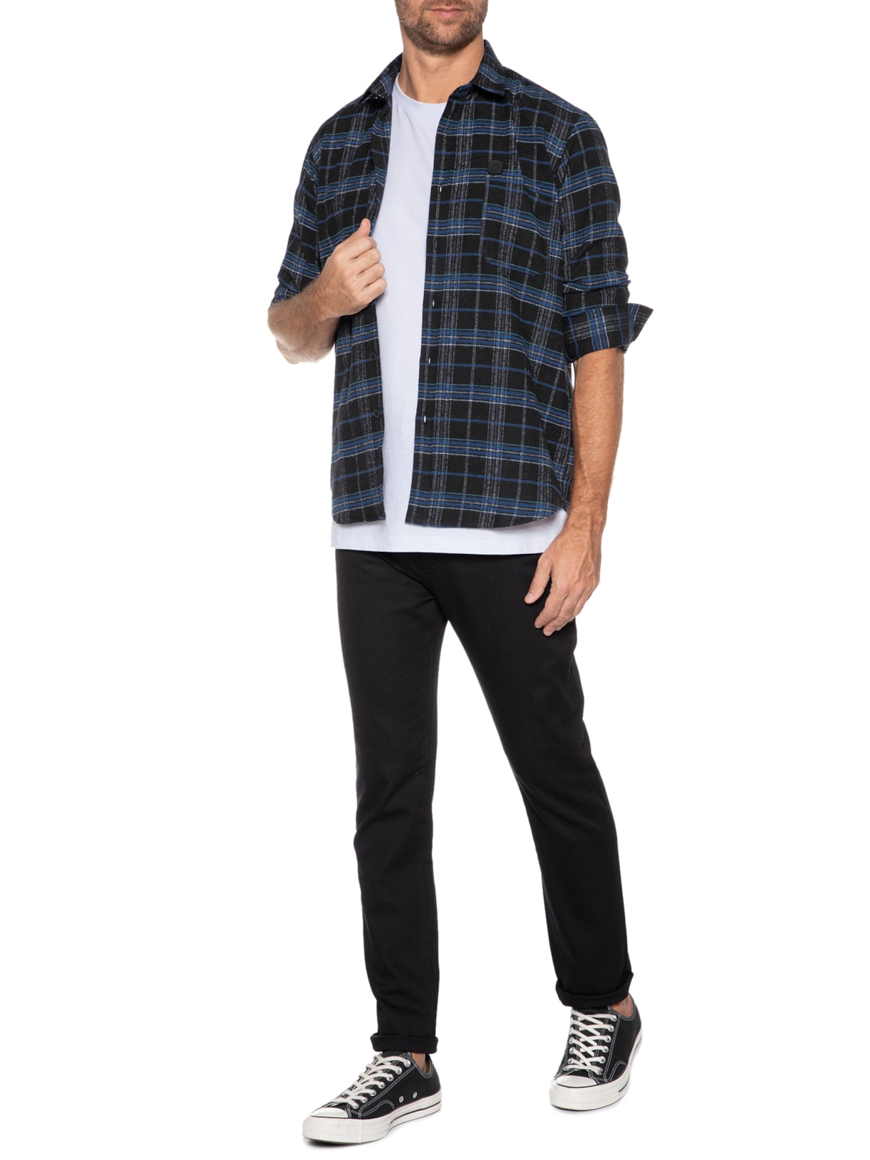 Camisa Masculina Flanela West Preto Von Der Volke