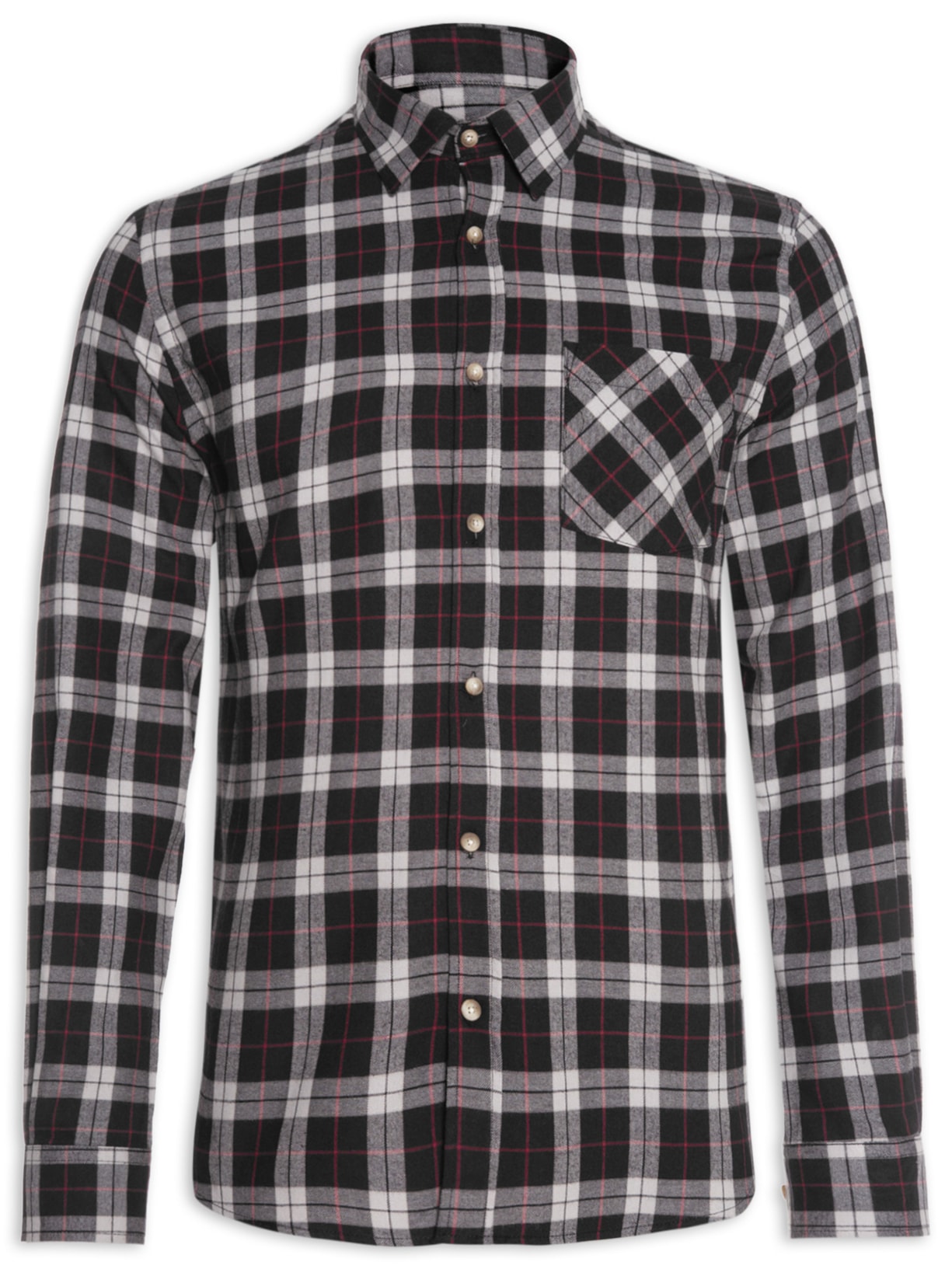 Camisa Masculina Flanela Xadrez Bolso - Preto