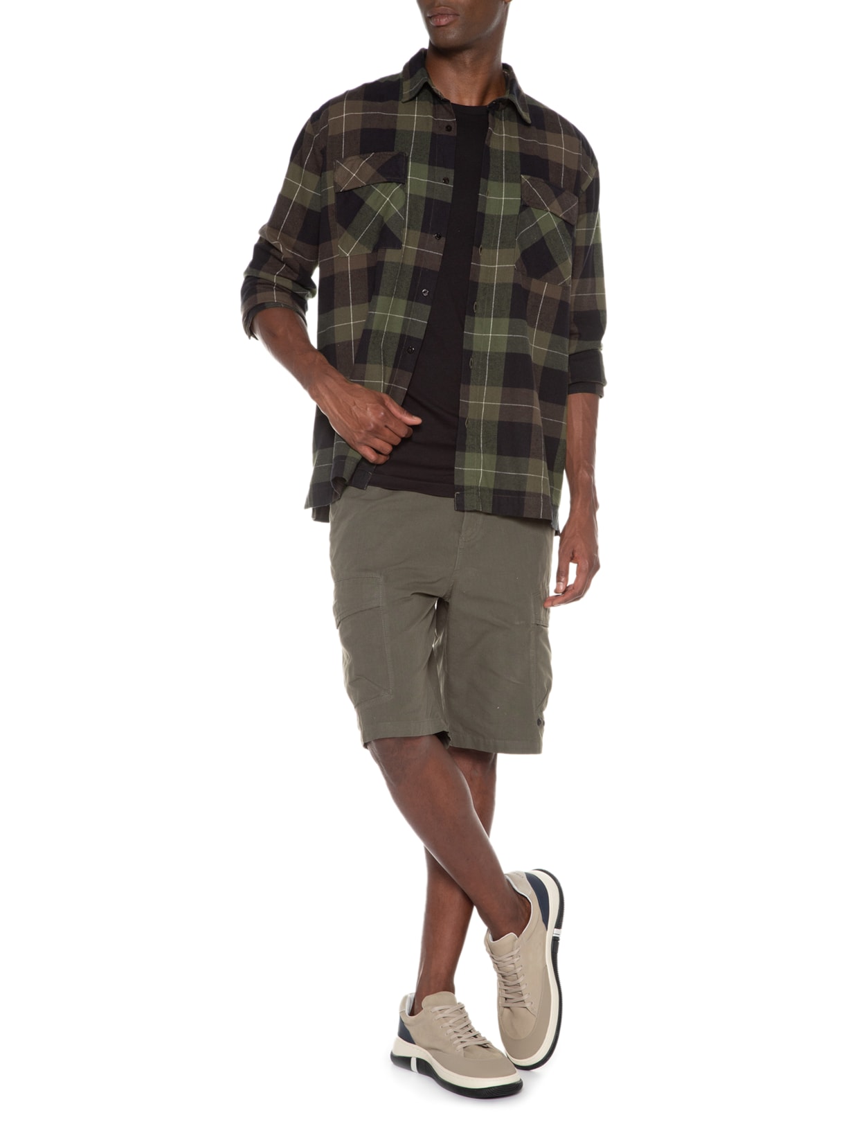 Camisa Masculina Flannel Plaid Manga Longa Verde Osklen