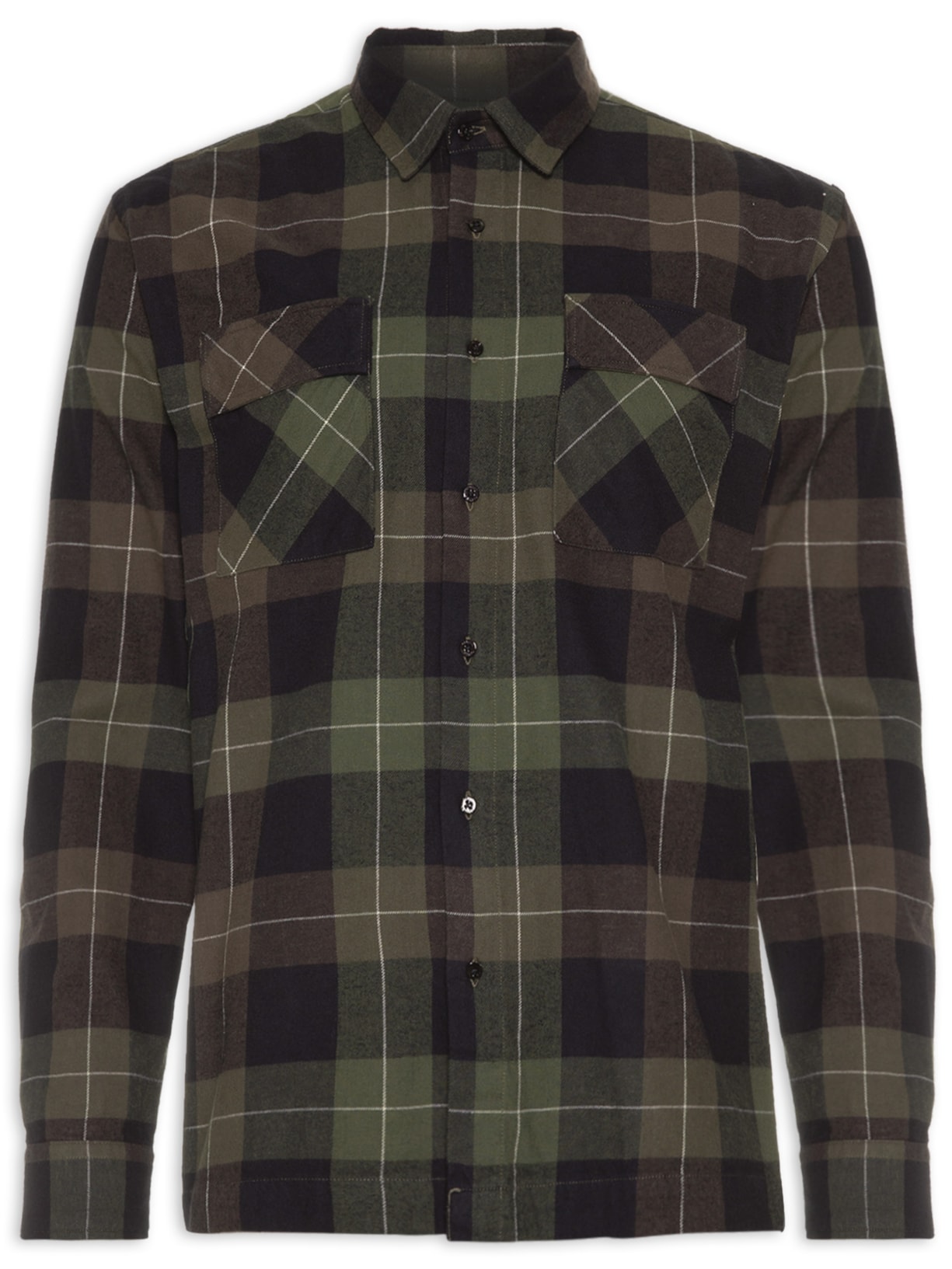 Camisa Masculina Flannel Plaid Manga Longa - Verde