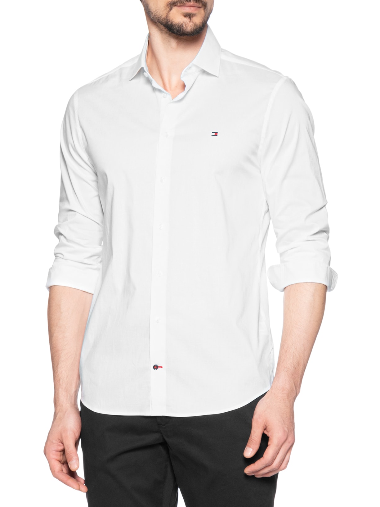 Camisa Masculina Flex Popeline Slim Fit Branco Tommy Hilfiger