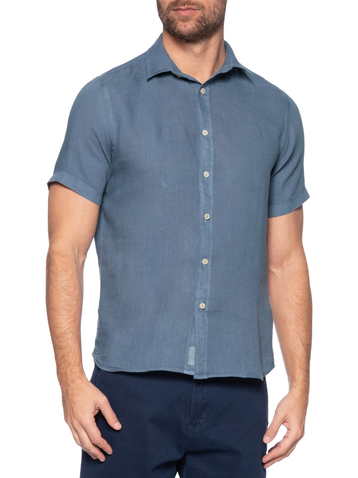 Camisa Masculina Formentera 100% Linho Azul Pineapple