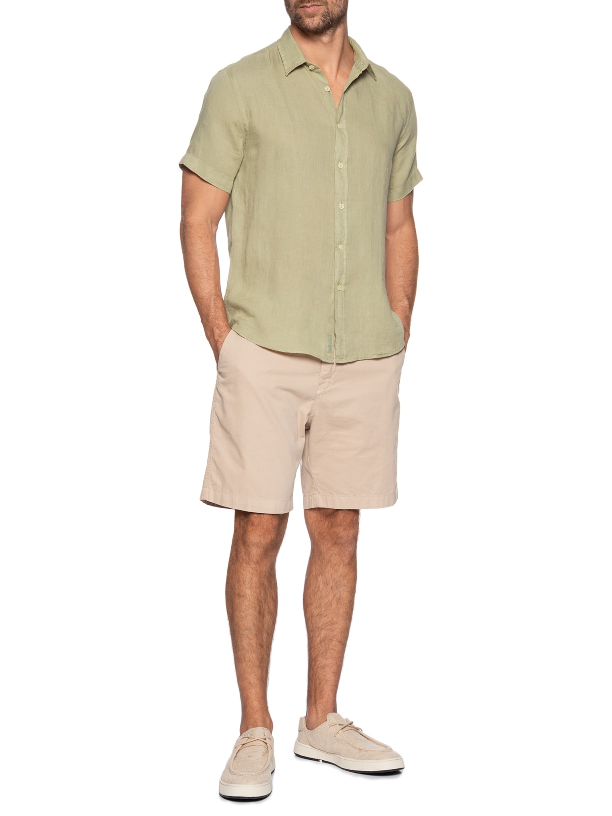 Camisa Masculina Formentera 100% Linho Manga Curta Bege Pineapple